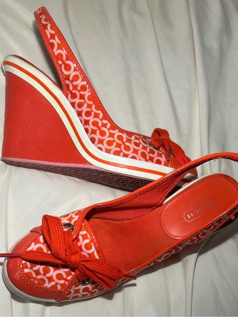 Coach Orange Signature Canvas Wedge Sandals